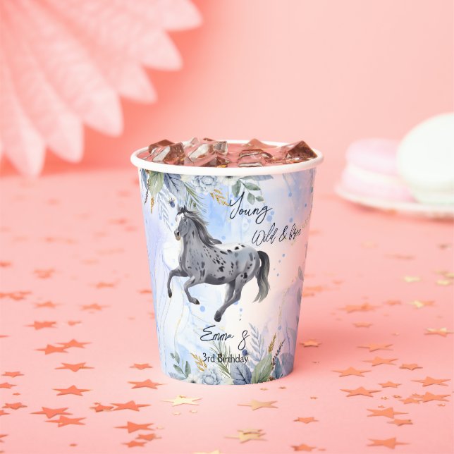 Young wild and free galloping Appaloosa birthday Paper Cups (Insitu)