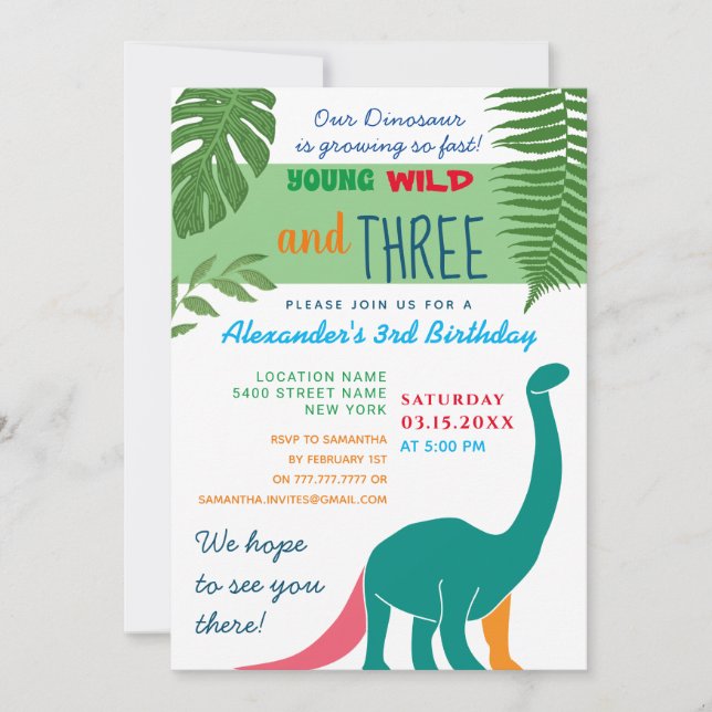 Young Wild and Three 3rd Birthday Invitation (Front)