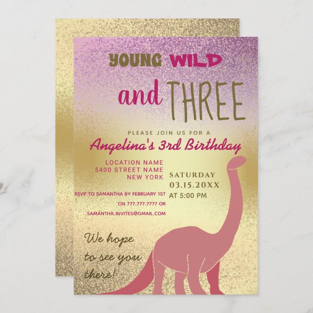 Young Wild and Three 3rd Birthday Invitation (Front/Back)