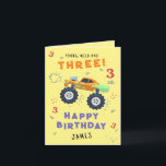 Young Wild And Three 3rd Birthday Kids Monster Car Card<br><div class="desc">Young Wild And Three 3rd Birthday Kids Monster Car Trucks Birthday Card Greeting Card features a cute and colourful monster car trucks with the text "Young, wild and three" in modern typography script accented with the number 3 and doodles. Below "Happy Birthday" personalise with your name and add your custom...</div>