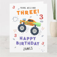 Young Wild And Three 3rd Birthday Kids Monster Car