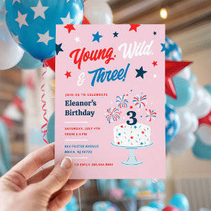 Young Wild and Three 3rd Birthday Party Invitation