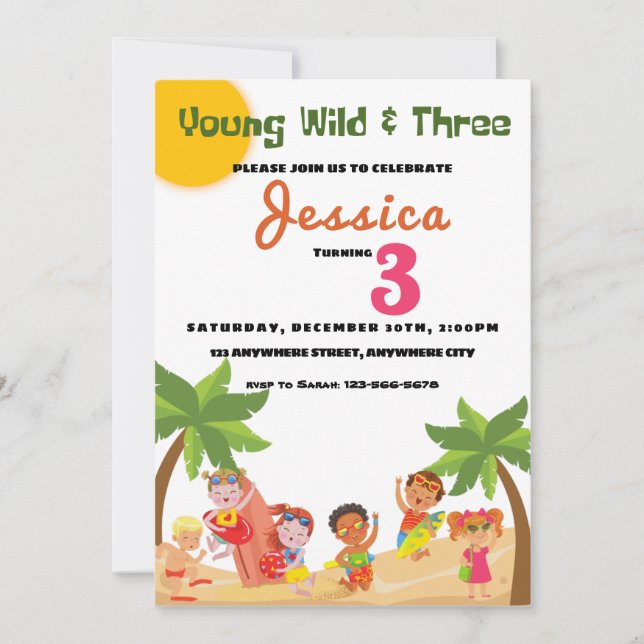 Young Wild And Three Beach Birthday Party Invitati Invitation (Front)