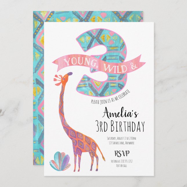 Young Wild and Three Birthday Invitation (Front/Back)