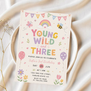Young Wild and Three Birthday Invitation