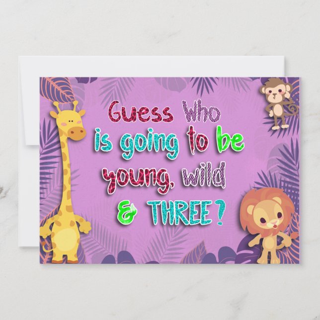 Young, Wild, and Three, Birthday Invitation (Front)