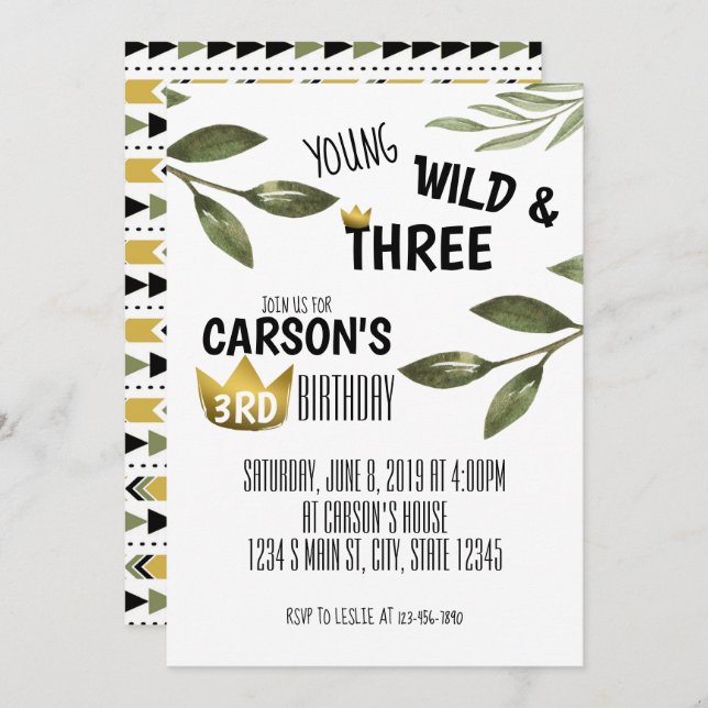 Young wild and three birthday invitation (Front/Back)