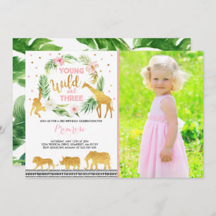 Young Wild And Three Birthday Invitation Jungle