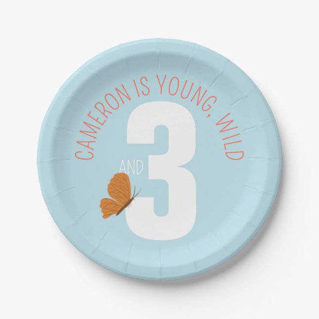 Young Wild and Three Birthday Paper Plate (Front)