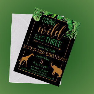 Young, Wild and Three Birthday Party Invitation