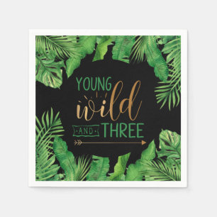 Young, Wild and Three Birthday Party Invitation Napkin