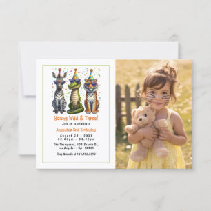 Young Wild and Three Birthday Party Photo Invitation
