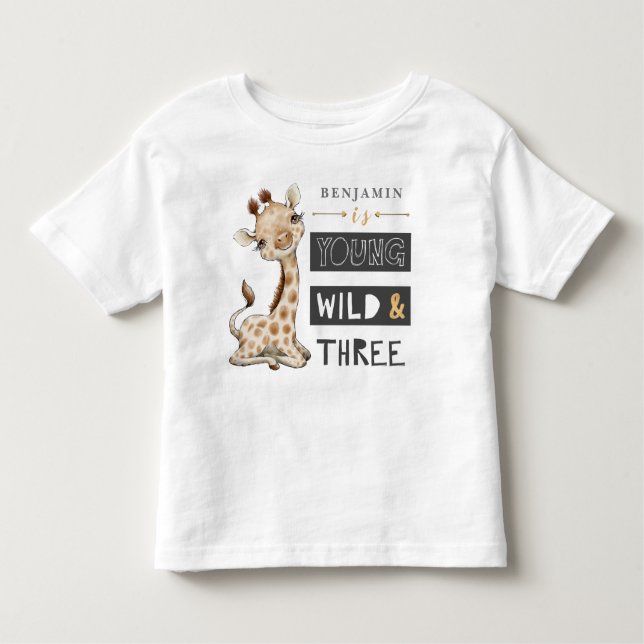 Young Wild and Three Birthday Safari T-Shirt (Front)