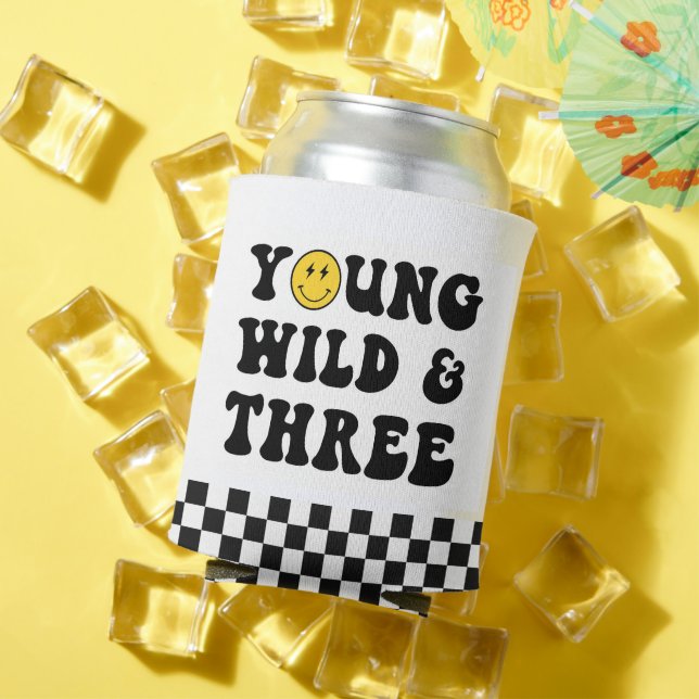 Young Wild and Three Boy 3rd Birthday Can Cooler (In Situ Summer)