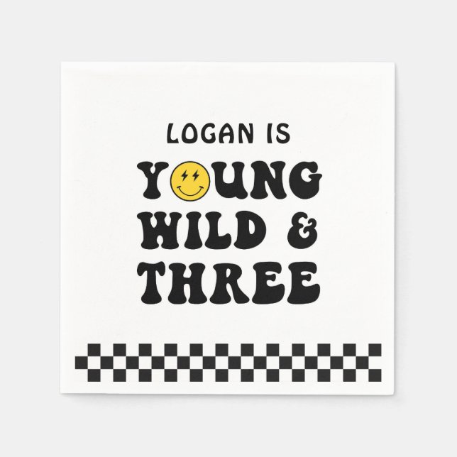 Young Wild and Three Boy 3rd Birthday Party  Napkin (Front)