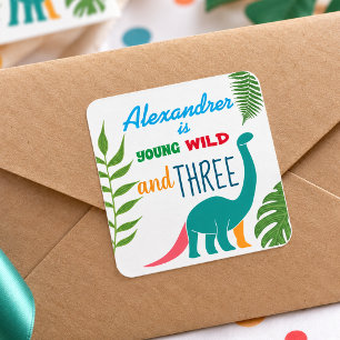 Young Wild and Three Dinosaur 3rd Birthday Square Sticker