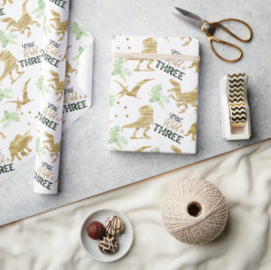 Young wild and Three Elegant golden Dinosaur Wrapping Paper