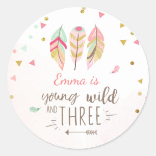 Young wild and three Favour Tags Sticker Pink Gold