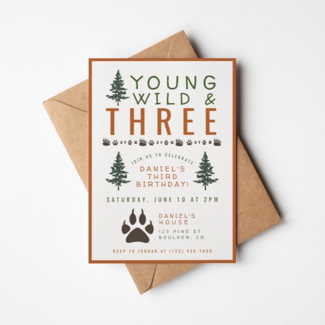 Young Wild and Three Forest Birthday Invitation (Creator Uploaded)