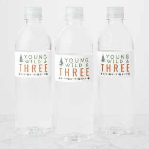 Young Wild and Three Forest Birthday Water Bottle Label
