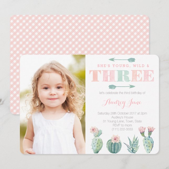 Young Wild and Three Girl Cacti Picture Invitation (Front/Back)