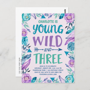 Young Wild and Three Girls Birthday Party Postcard