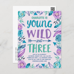 Young Wild and Three Girls Birthday Party Postcard