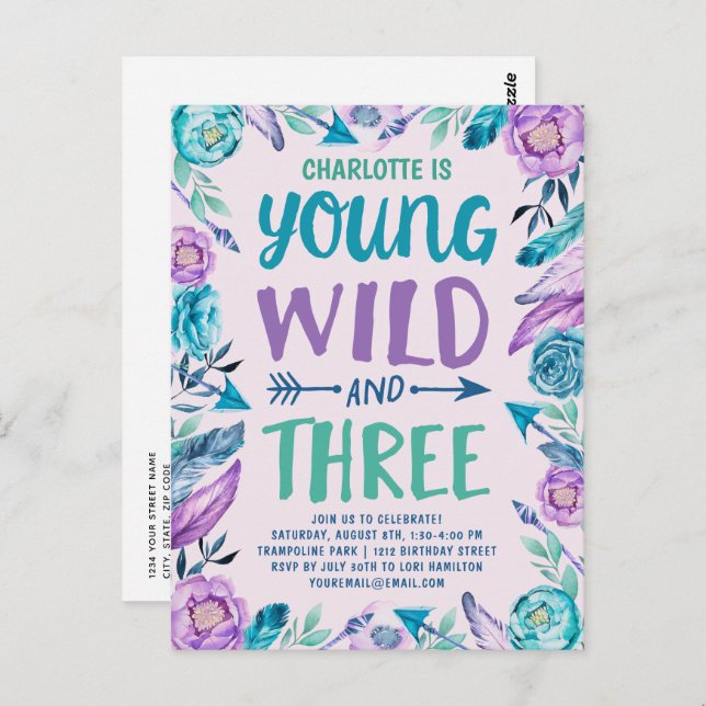 Young Wild and Three Girls Birthday Party Postcard (Front/Back)