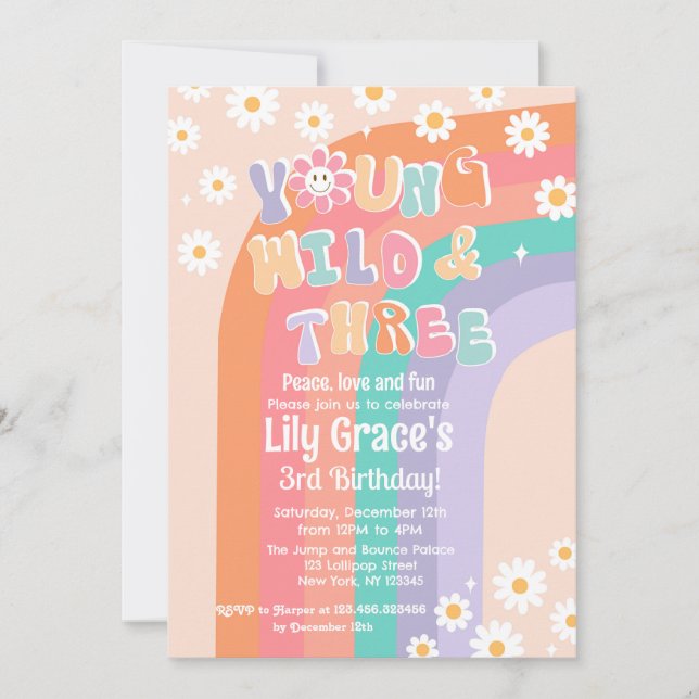Young Wild and Three Groovy Birthday Invitations (Front)