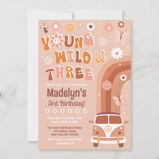 Young Wild and Three Groovy Birthday Invitations (Front)