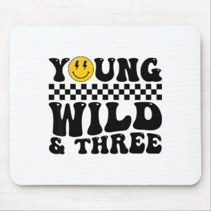 Young Wild And Three Groovy Retro 3 Years Old Kid  Mouse Pad