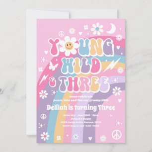 Young Wild And Three Hippie 3rd Birthday Party Invitation