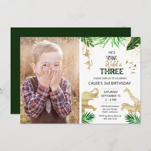 Young Wild And Three Jungle Invitation (Front/Back)