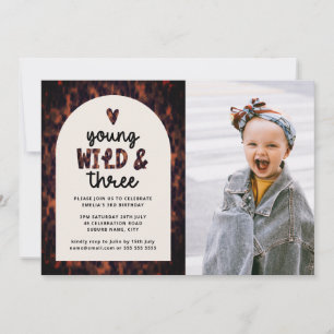 Young Wild and Three Jungle Photo 3rd Birthday Invitation