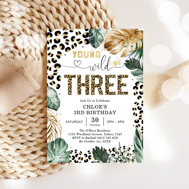 Young Wild and Three Leopard Boy 3rd Birthday Invitation (Creator Uploaded)