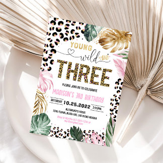 Young Wild and Three Leopard Jungle Birthday Invit Invitation