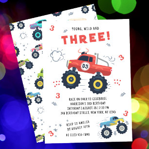 Young Wild and Three Monster Trucks Invitation