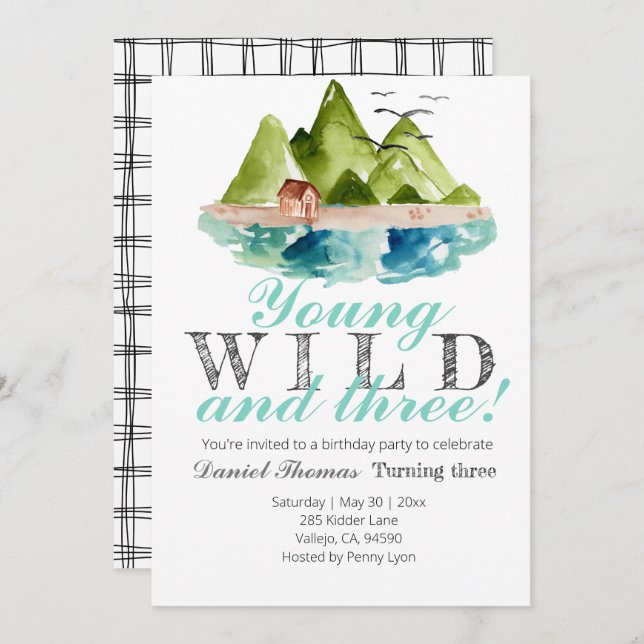 Young wild and three mountain birthday invite (Front/Back)