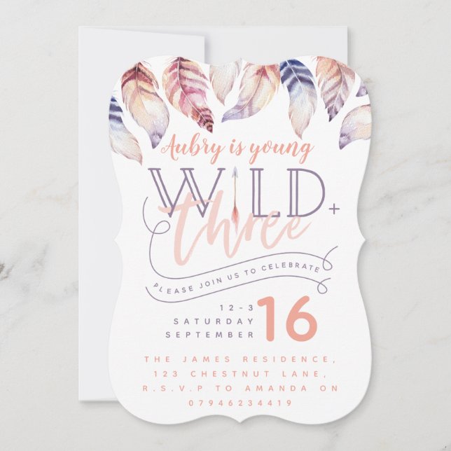Young, wild and three photo birthday invitation. invitation (Front)