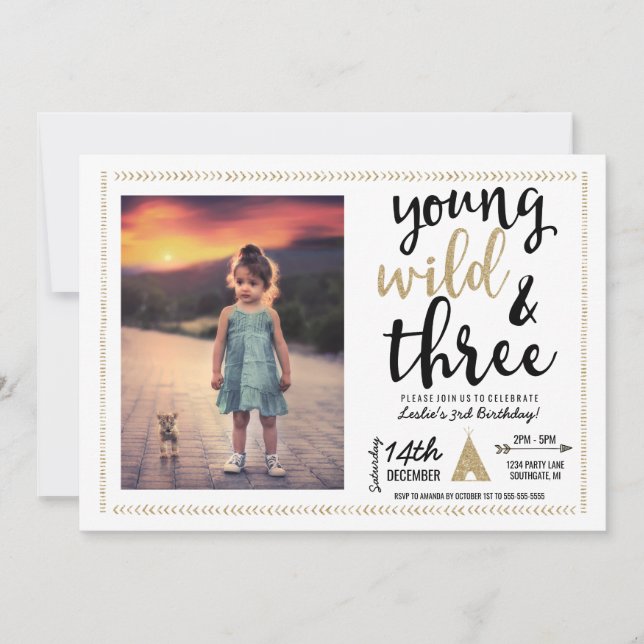 Young Wild and Three Photo Invitation (Front)