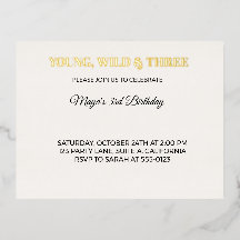Young Wild and Three Retro 3rd Birthday Invitation