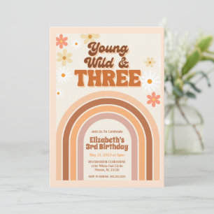 Young Wild and THREE retro birthday invitation 