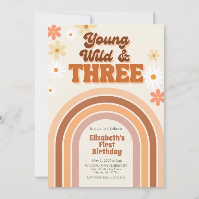 Young Wild and THREE retro birthday invitation  (Front)