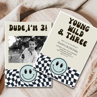 Young Wild and Three Retro Boys 3rd Birthday Invitation
