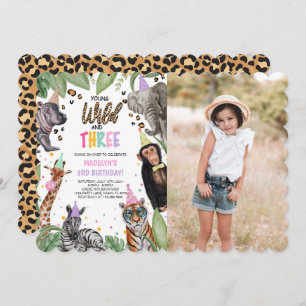 Young Wild and THREE Safari 3rd Birthday Photo Invitation