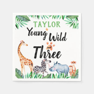 Young Wild and Three Safari Animal 3rd Birthday Napkin