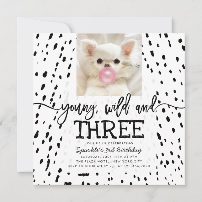 Young Wild and Three Safari Animal Print Birthday Invitation (Front)