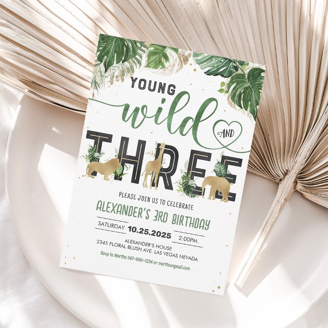 Young wild and three Safari Animals Birthday Invitation (Creator Uploaded)