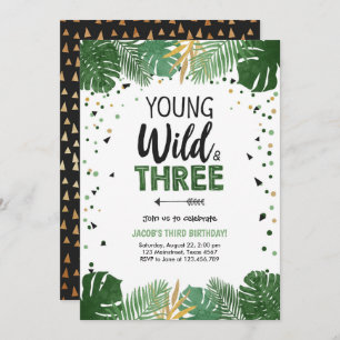 Young Wild and Three Safari Animals Boy Birthday Invitation