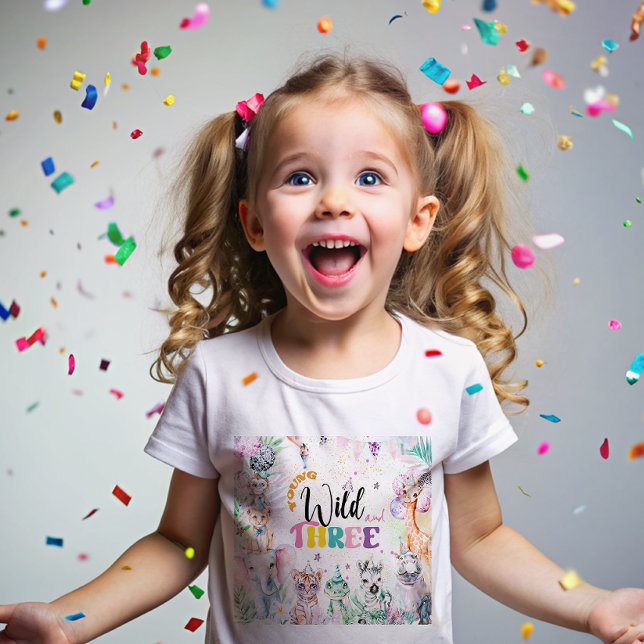 Young Wild and Three Safari Animals Girl Birthday Baby T-Shirt (Creator Uploaded)